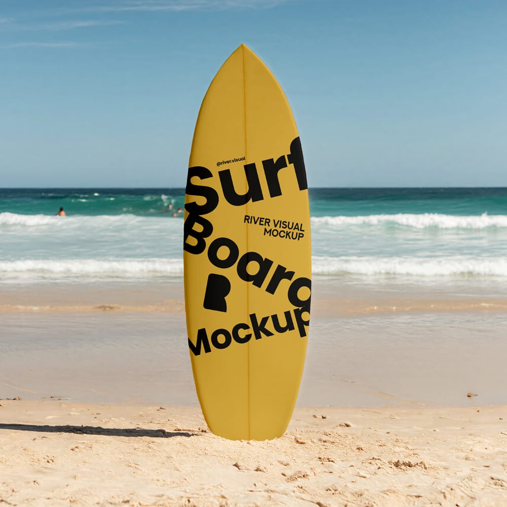 Free Surfboard Mockup on Beach PSD