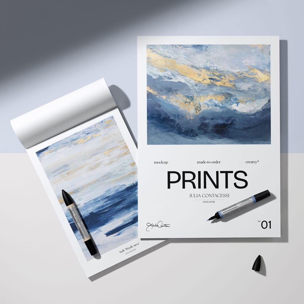 Free Two Paper Sketch Pads with Markers Mockup PSD