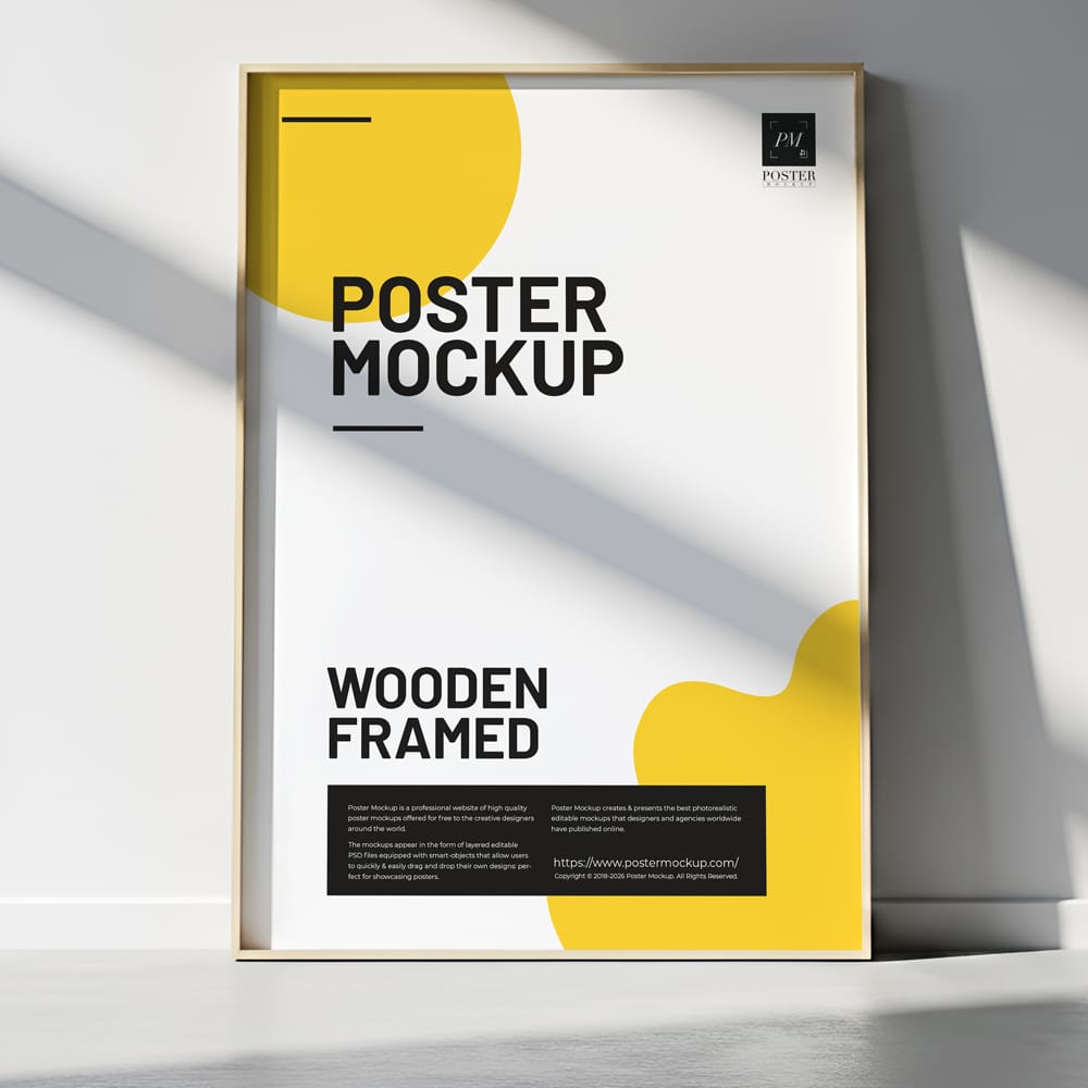 Free Wooden Framed Poster Mockup Template PSD