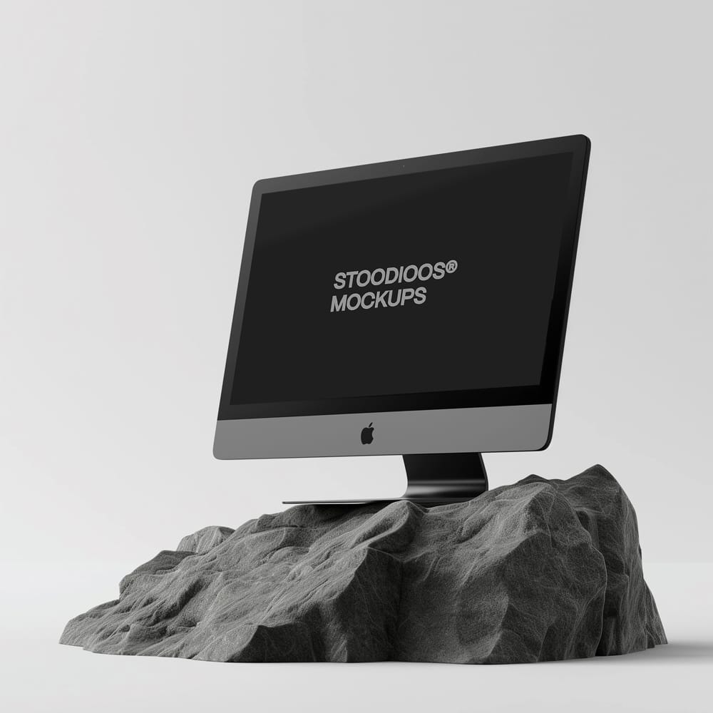 Free iMac Mockup on Natural Stone PSD