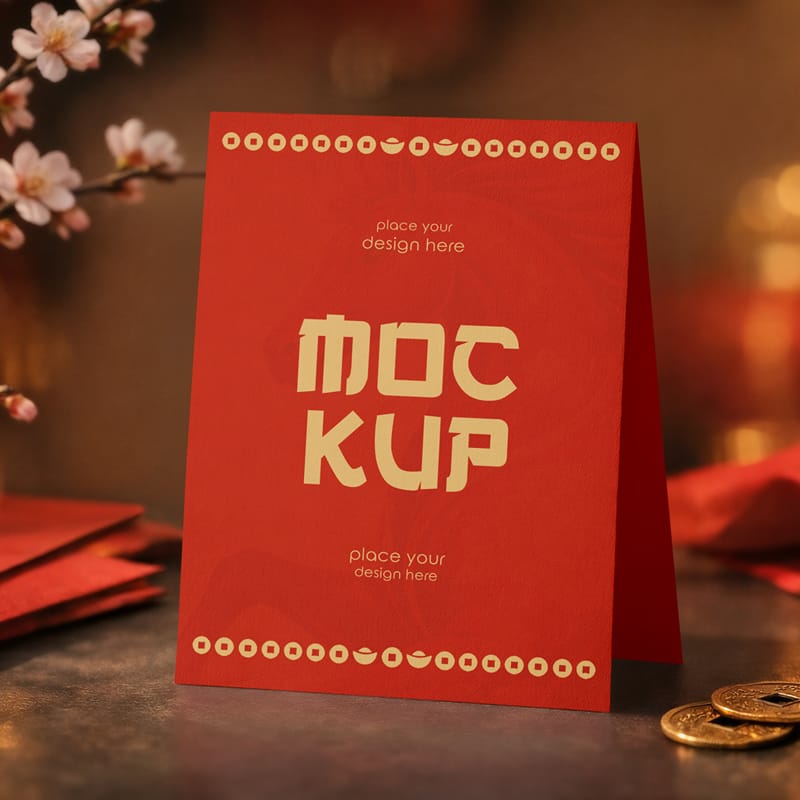 Happy Chinese New Year Greeting Card Mockup PSD