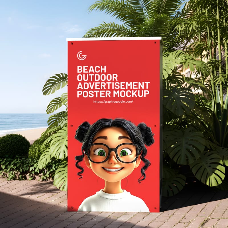 High‑resolution Beach Outdoor Advertising Poster Mockup PSD