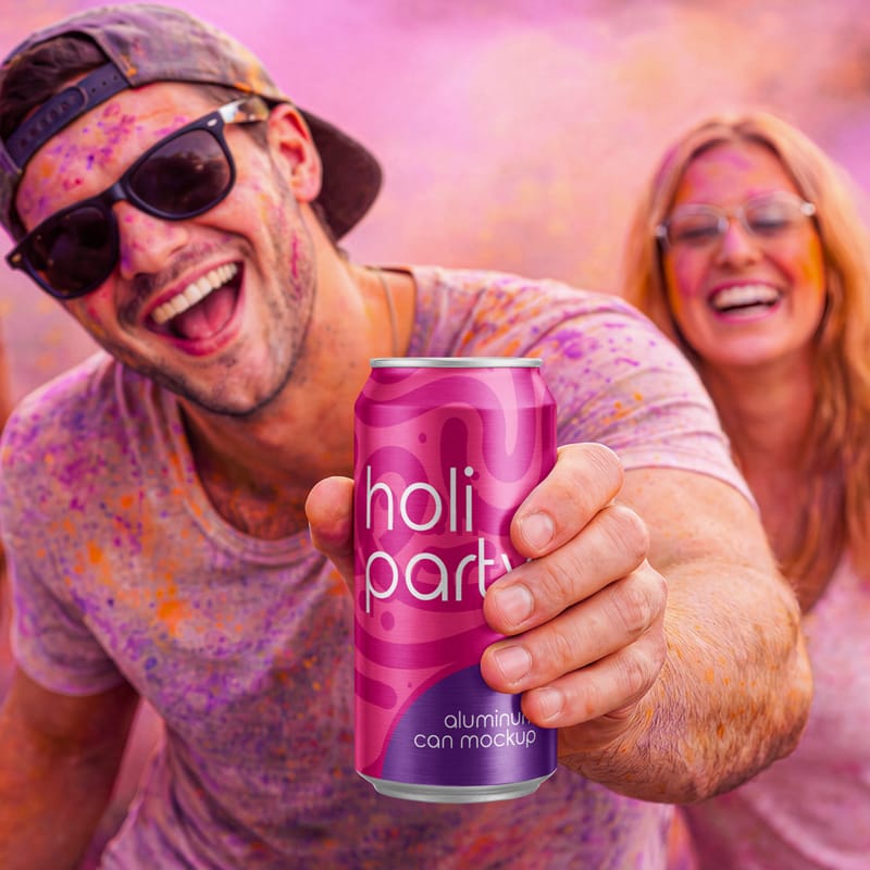 Holi Party Aluminum Can Mockup PSD