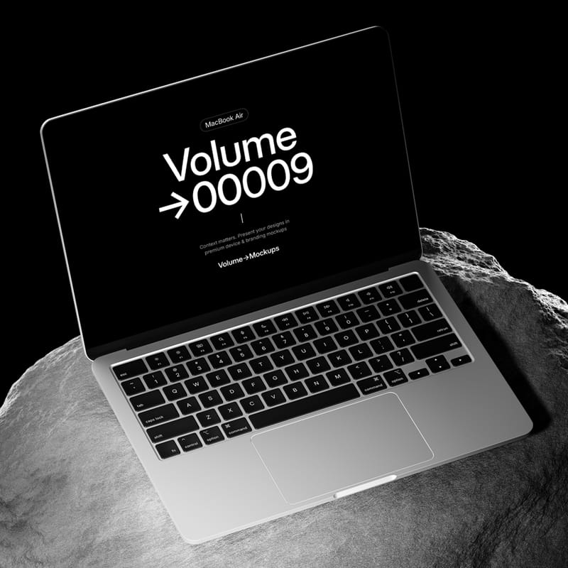 MacBook Air on Rocks Mockup PSD