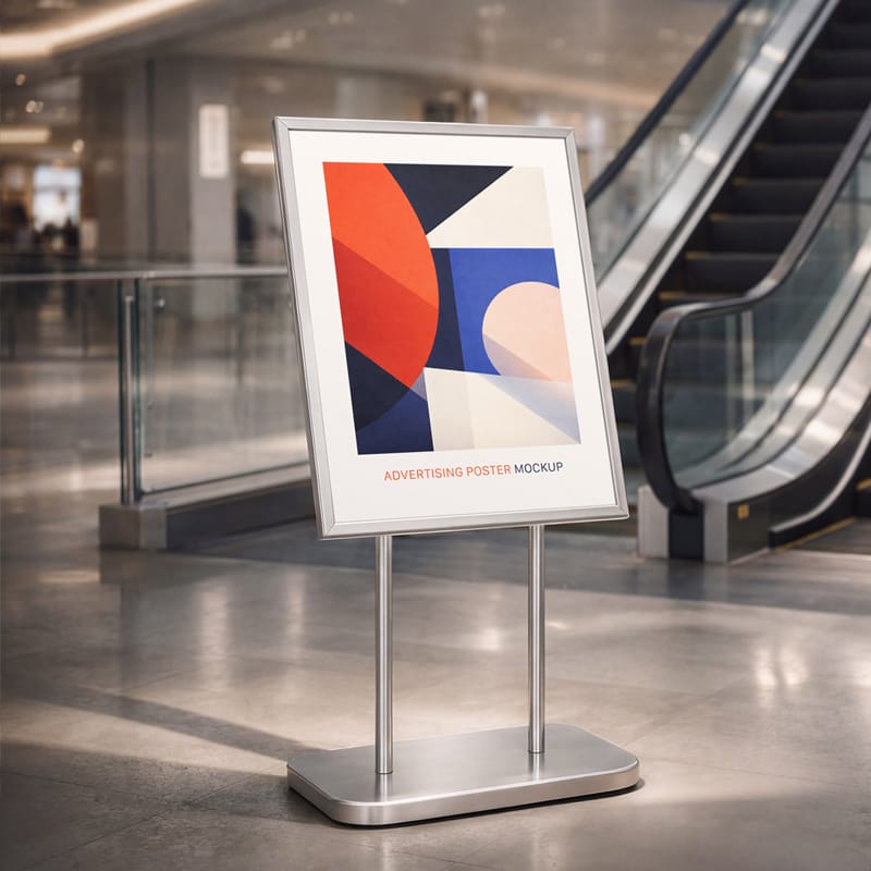 Metal Framed Advertising Poster Mockup PSD