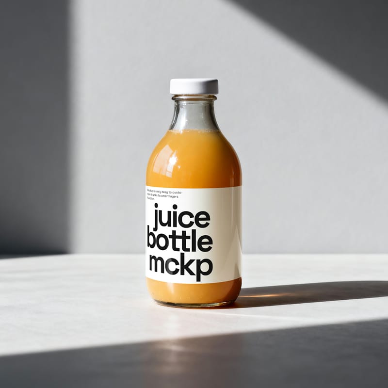 Photorealistic Glass Juice Bottle Mockup PSD