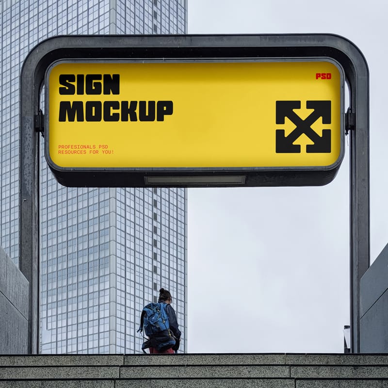 Realistic Subway Sign Mockup PSD