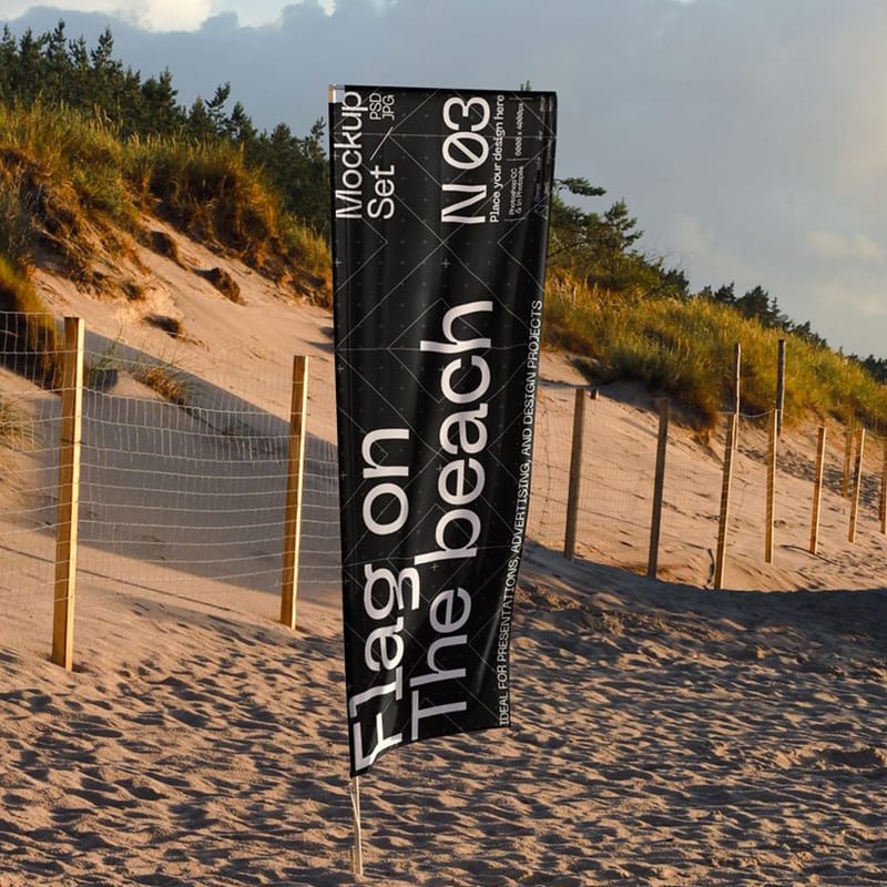 Rectangular Beach Flag Outdoor Advertising Mockup PSD