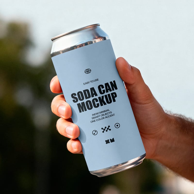 Soda Can Mockup in Hand PSD