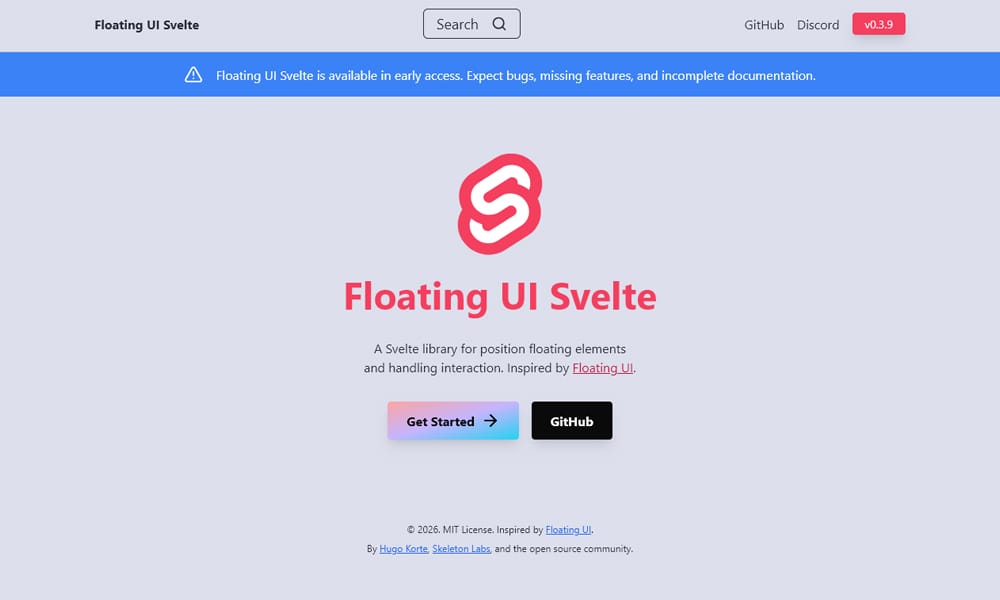 Svelte Floating UI documentation showing tooltip and popover positioning examples