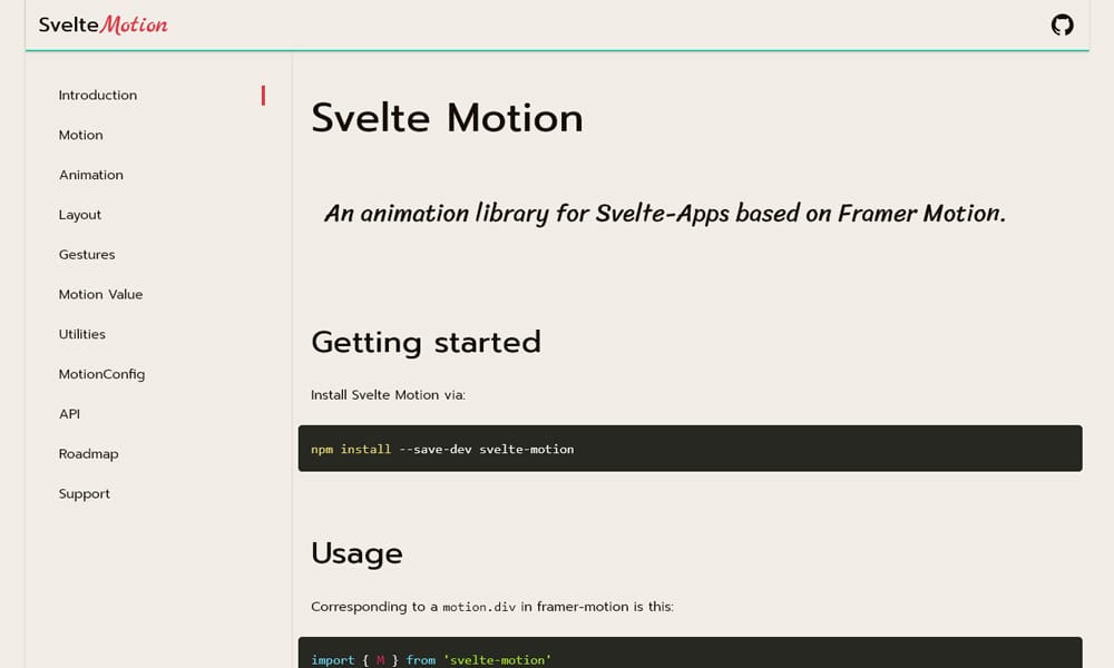 Svelte Motion animation library showing spring animations and layout transitions