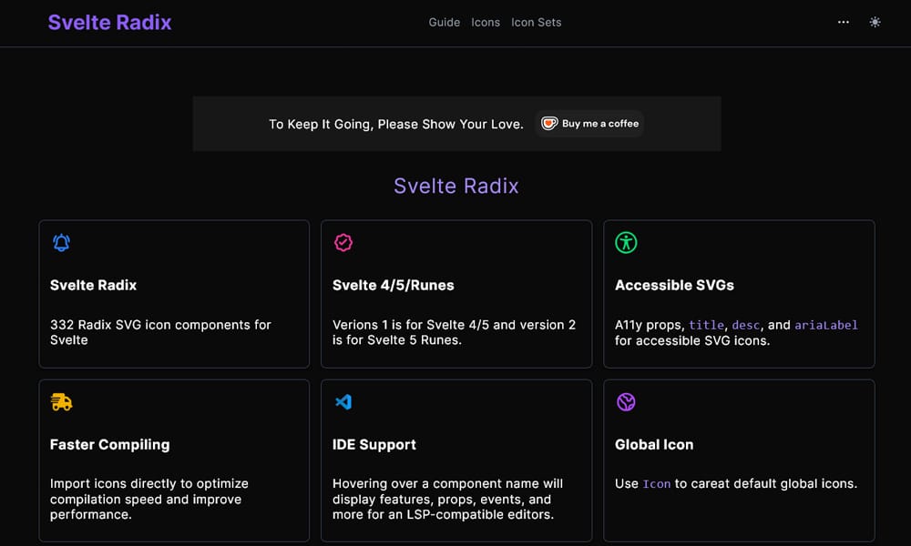 Svelte Radix component documentation showing accessible primitive components