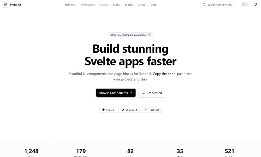 SveltoUI component library documentation showing clean component examples