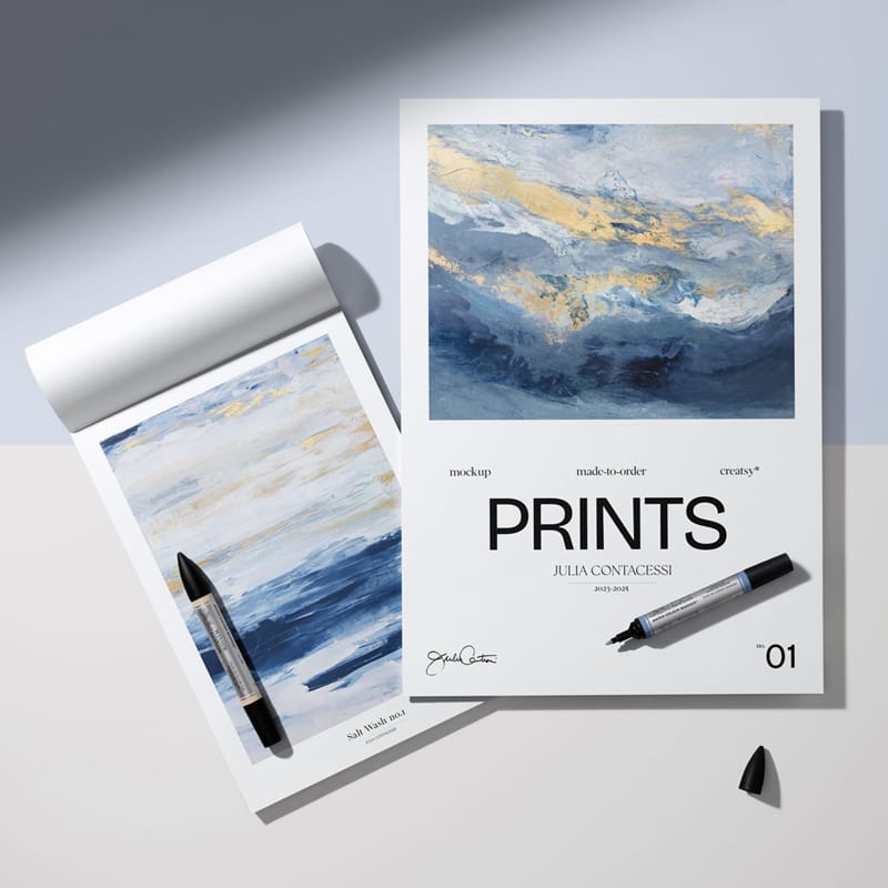 Two Paper Sketch Pads with Markers Mockup PSD