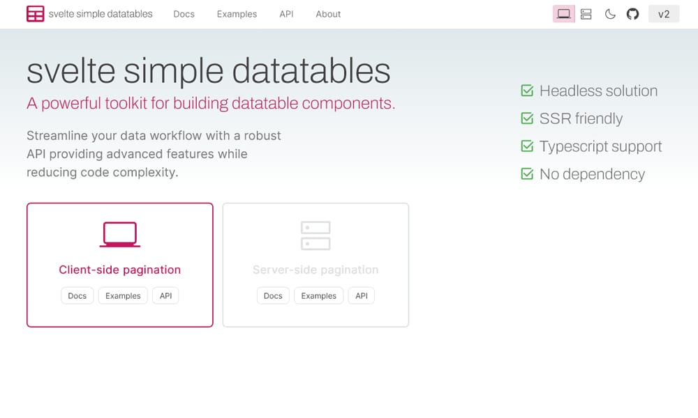 Svelte Simple Datatables showing sortable and filterable data table component