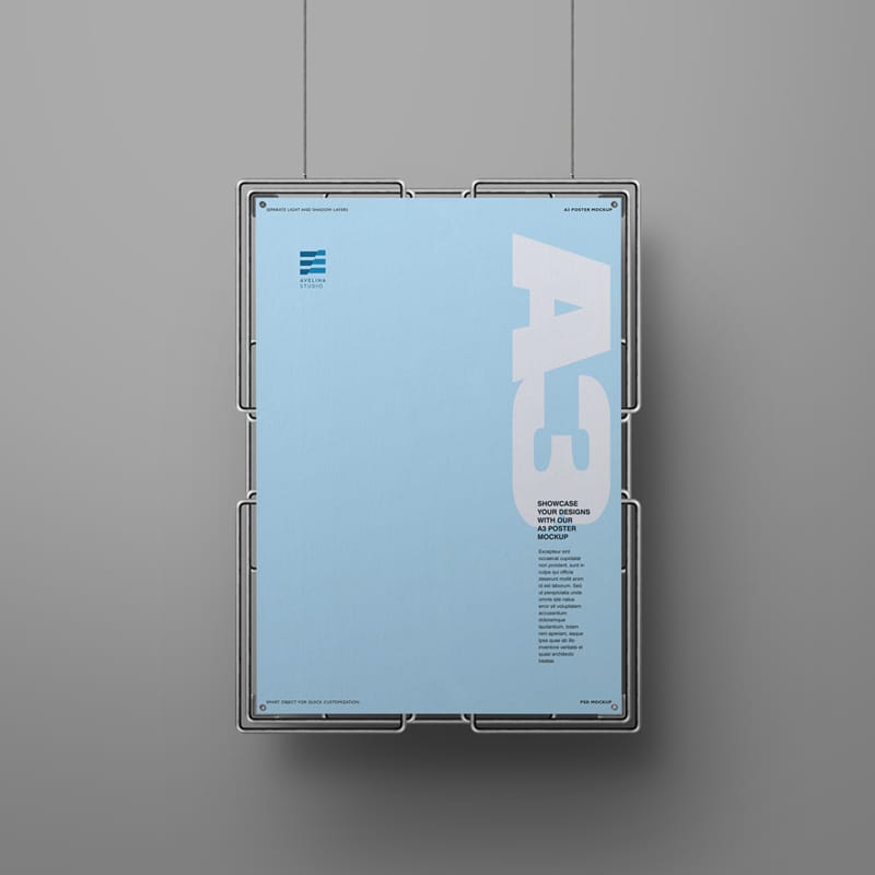 A3 Poster Mockup with Metal Frame PSD
