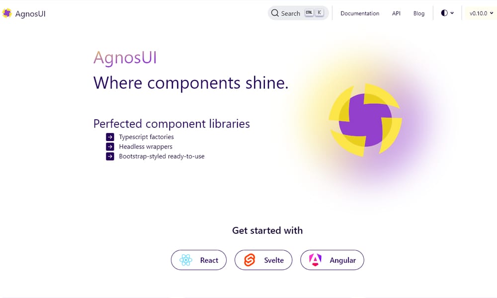AgnosUI framework-agnostic component documentation showing Svelte adapter