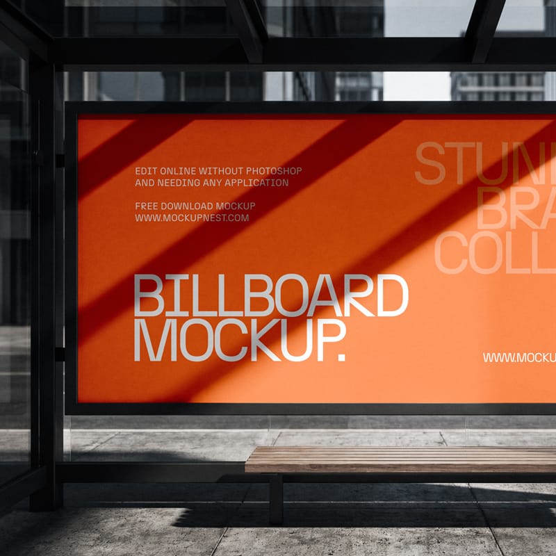 Billboard Mockup At Bus Stop PSD