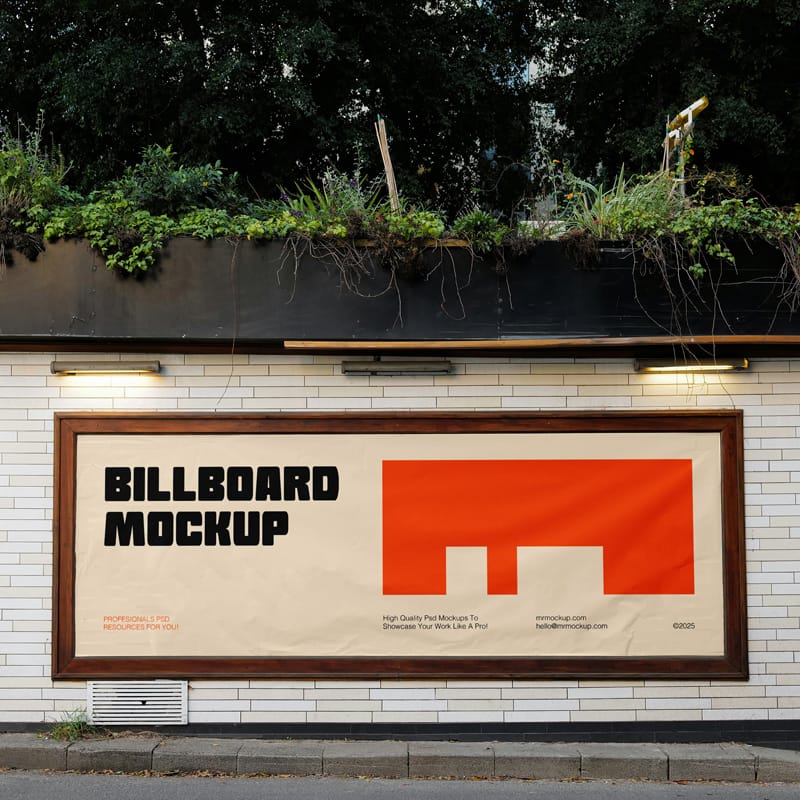 Billboard on Small Wall Mockup PSD