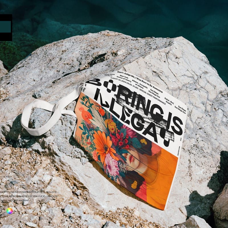 Canvas Tote Bag on Sea Cliff Branding Mockup PSD