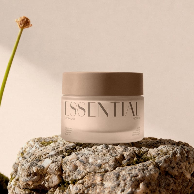 Cream Jar Mockup on Stone Surface PSD