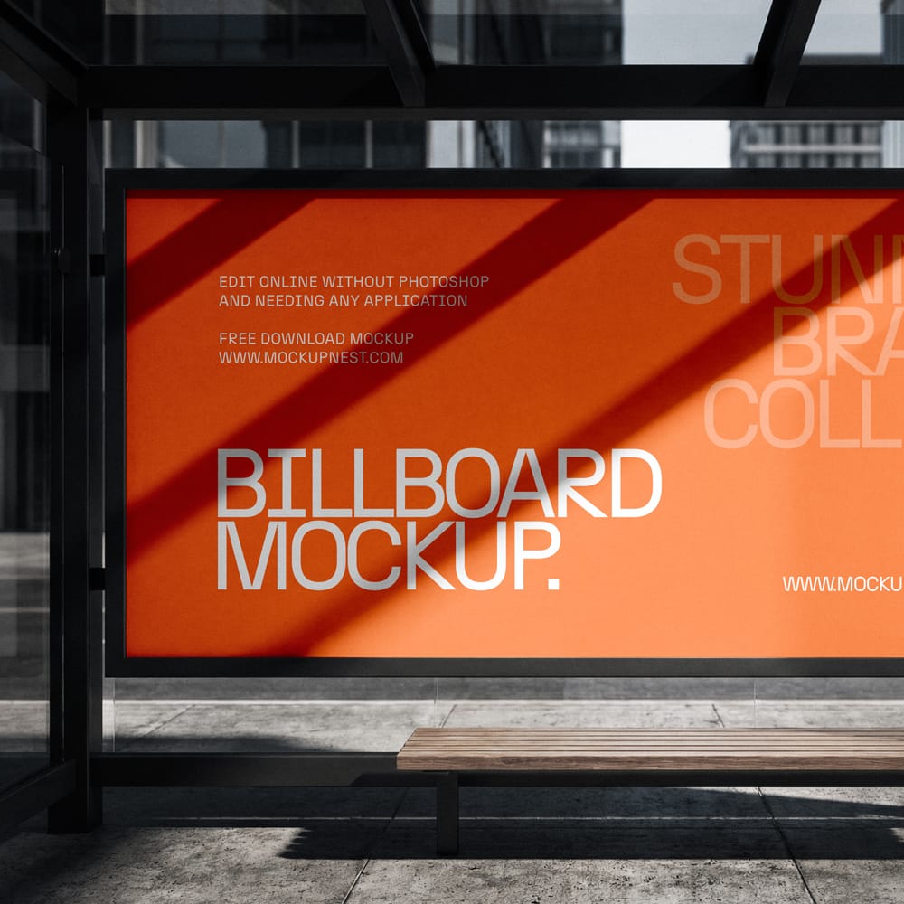 Free Billboard Mockup At Bus Stop PSD