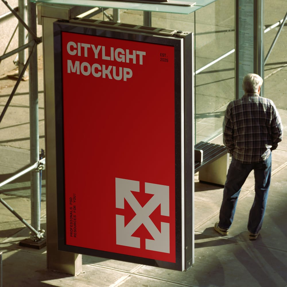 Free Bus Station Citylight Mockup Template PSD