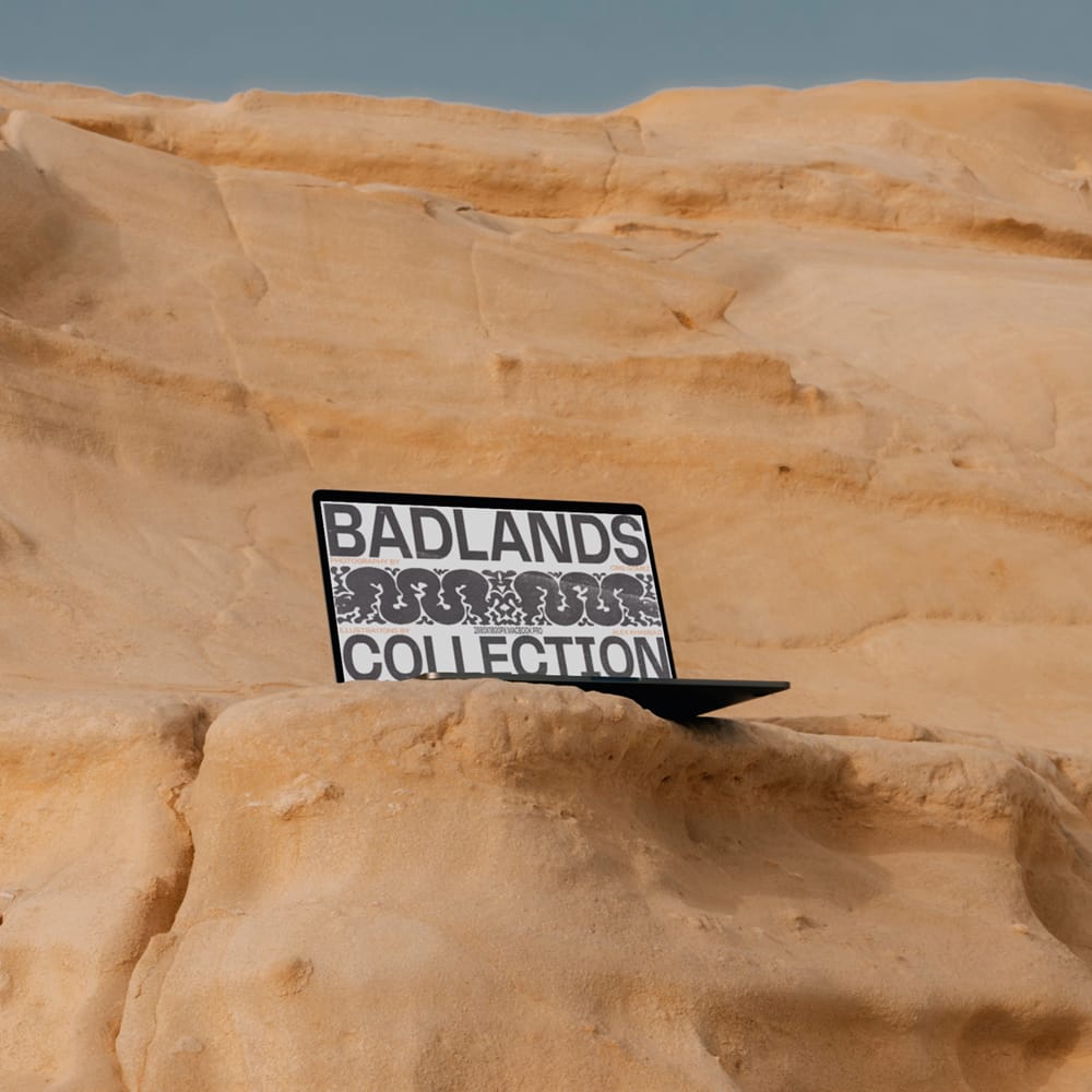 Free Cinematic Desert Landscape MacBook Pro Mockup PSD
