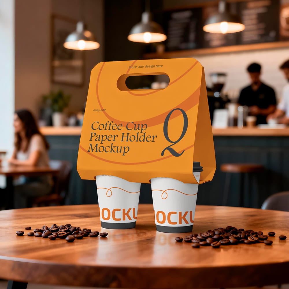 Free Coffee Cup Paper Holder Mockup Template PSD