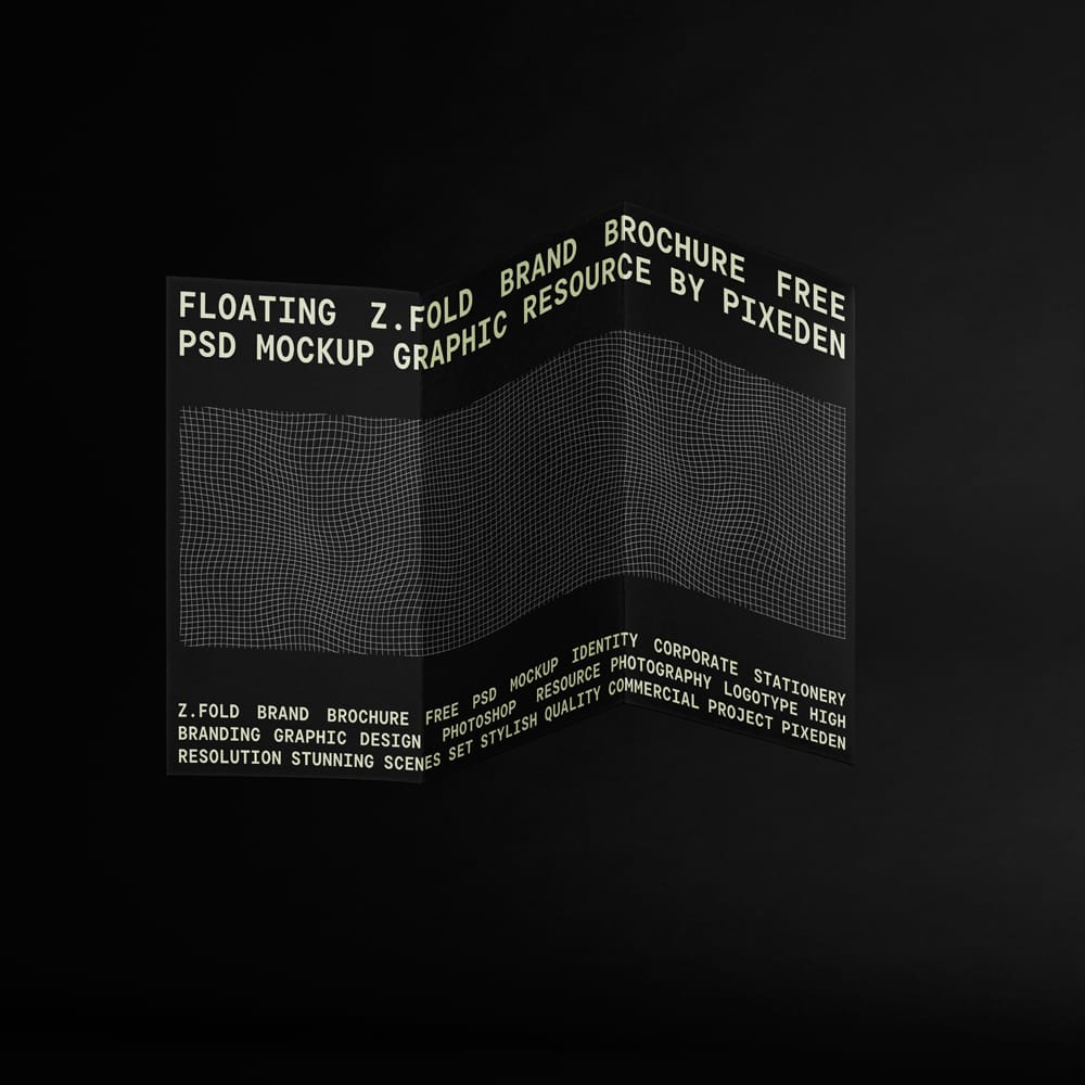Free Floating Z-Fold Brand Brochure Mockup PSD