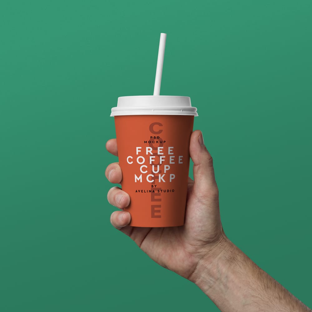 Free Hands Holding Takeaway Coffee Cup Mockup PSD