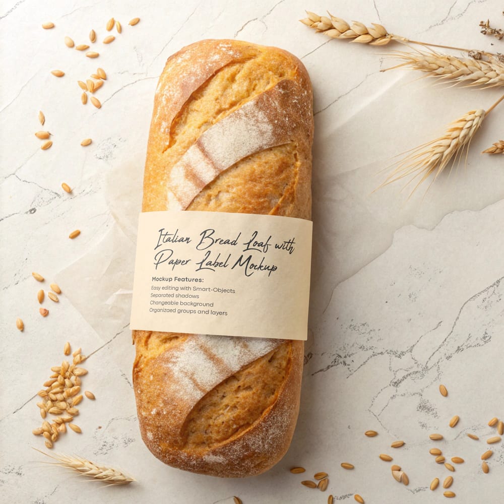 Free Italian Ciabatta Baguette Bread Mockup PSD