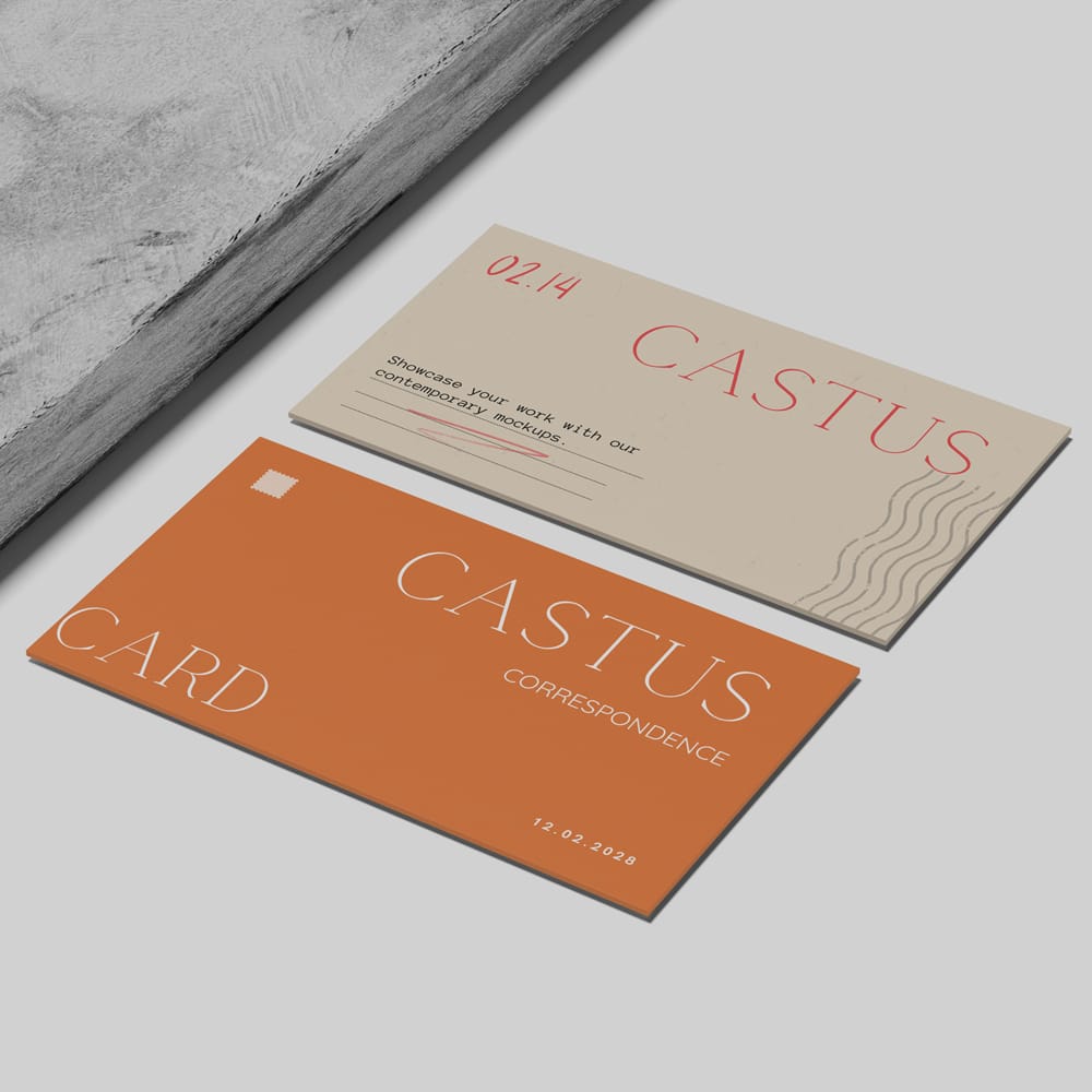 Free Minimalist Business Card Mockup with Concrete Texture Overlay PSD