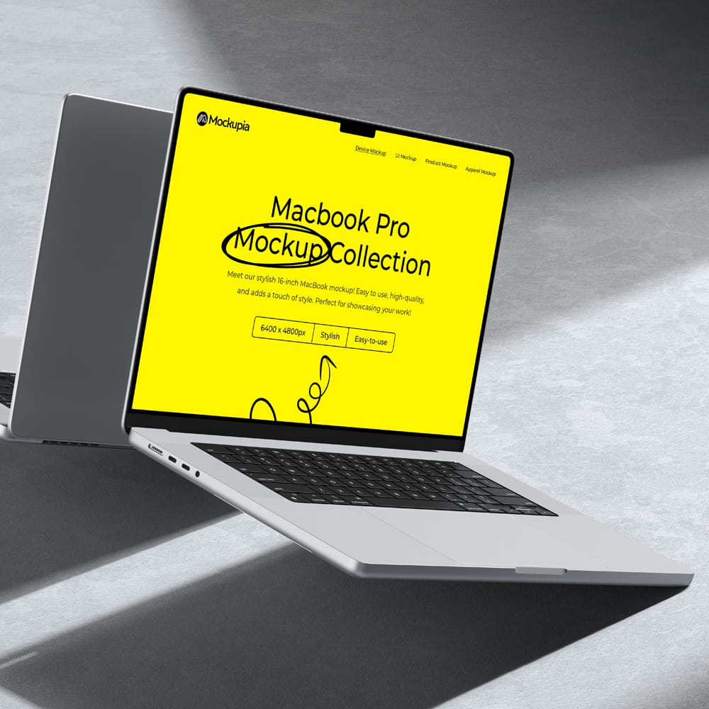 Free Minimalist Floating MacBook Pro Mockup PSD