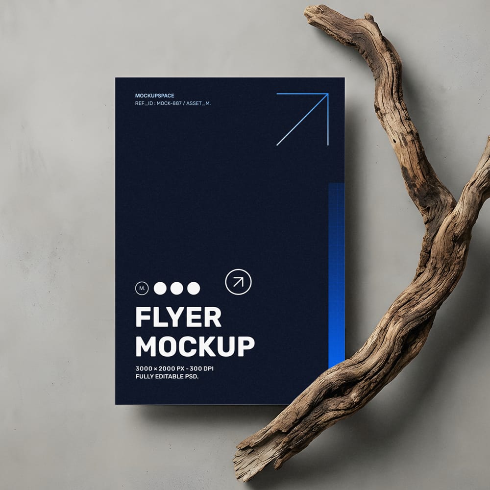 Free Minimalist Flyer Mockup with Driftwood PSD