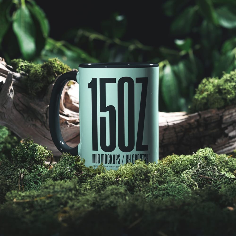 Free Mug 15oz Nature Scene Drinkware Mockup PSD