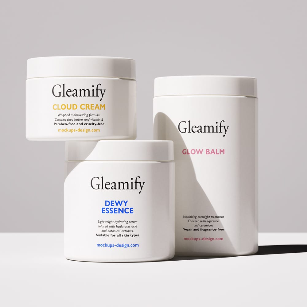 Free Multiple Cosmetic Jars Mockup PSD