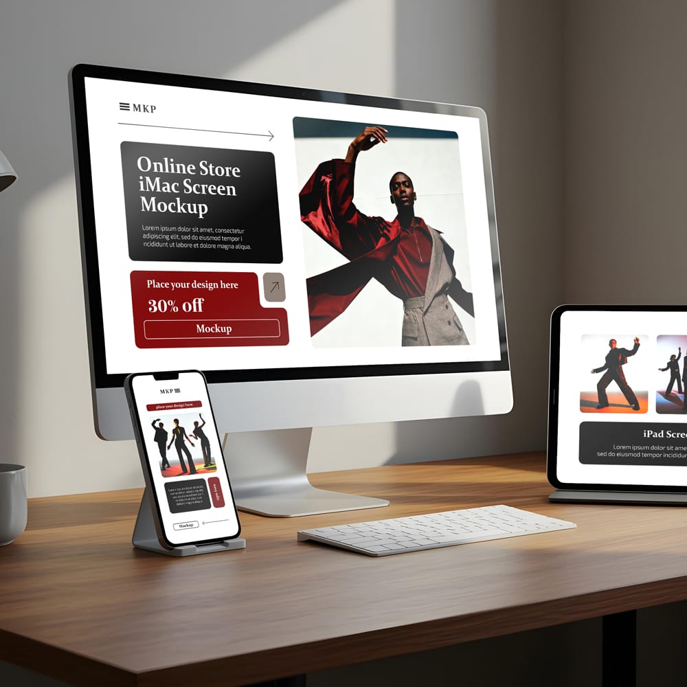 Free Photorealistic Responsive Screen Mockup PSD