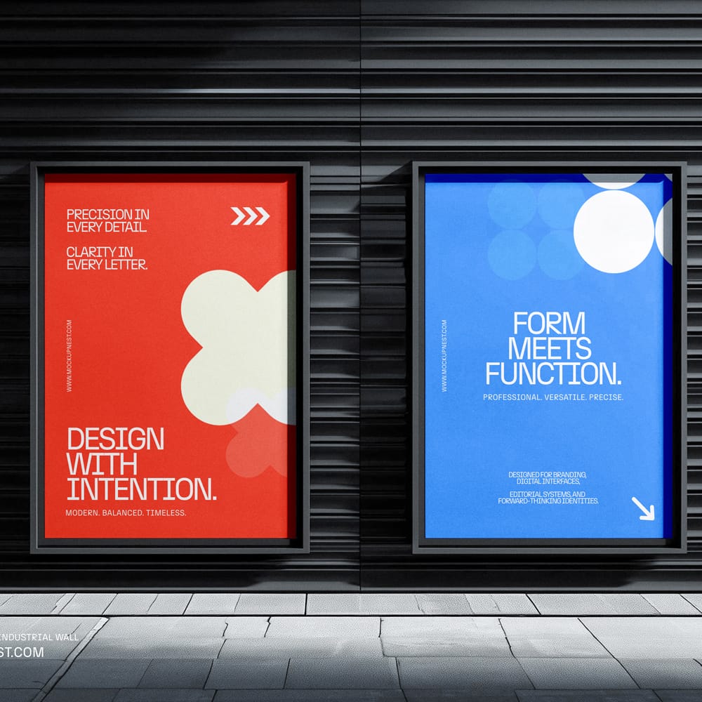 Free Poster Mockup On Industrial Wall PSD