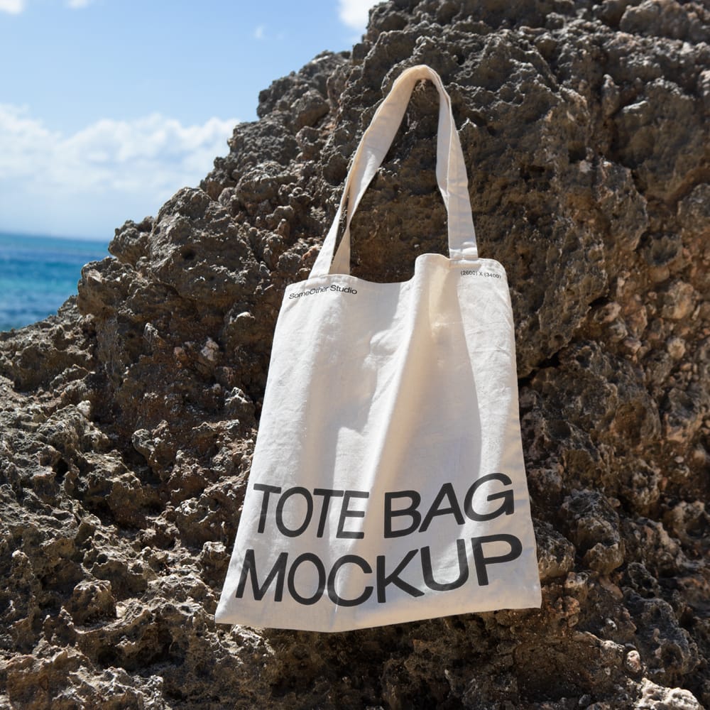 Free Realistic Beachfront Hanging Tote Bag Mockup PSD