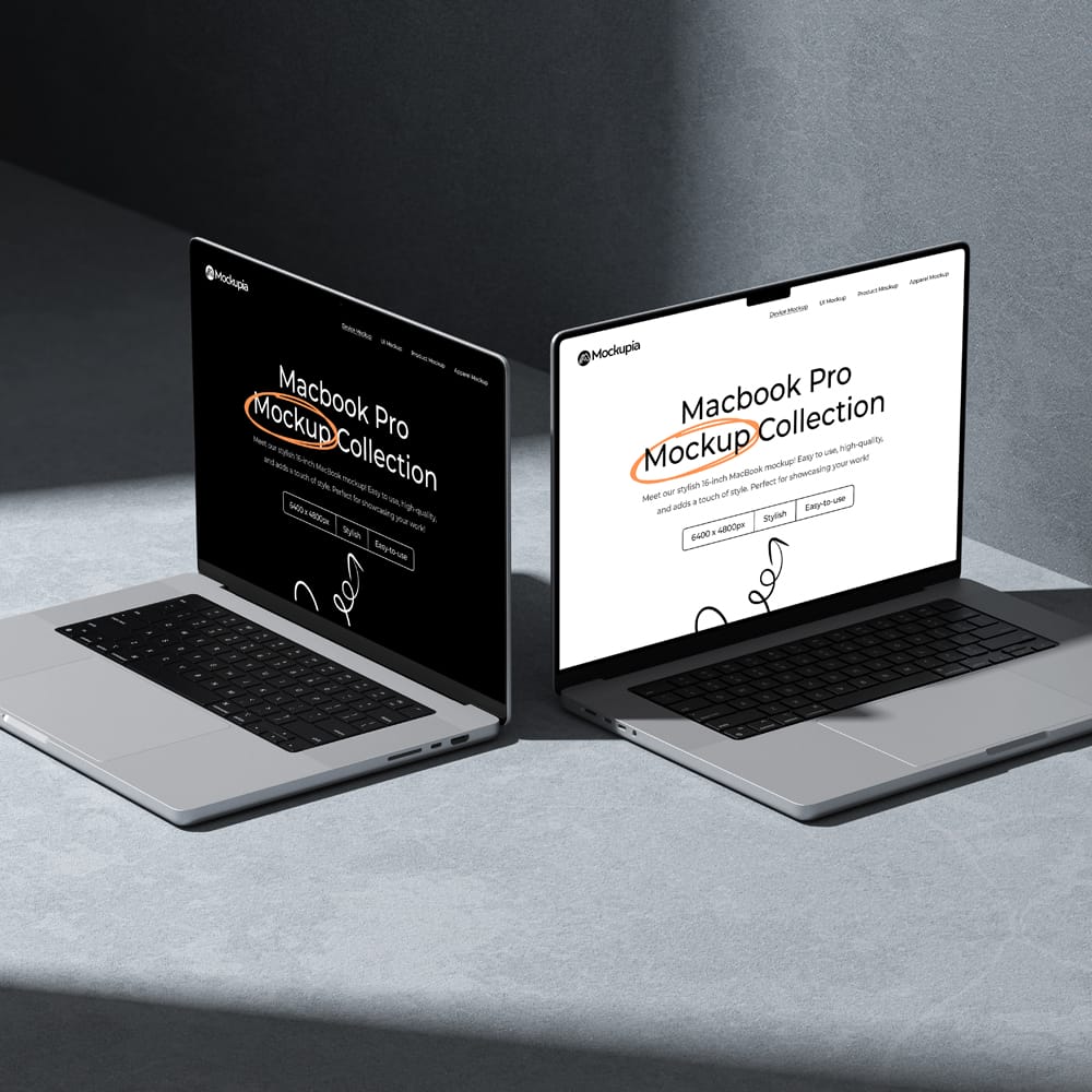 Free Realistic Double MacBook Pro Display Mockup PSD