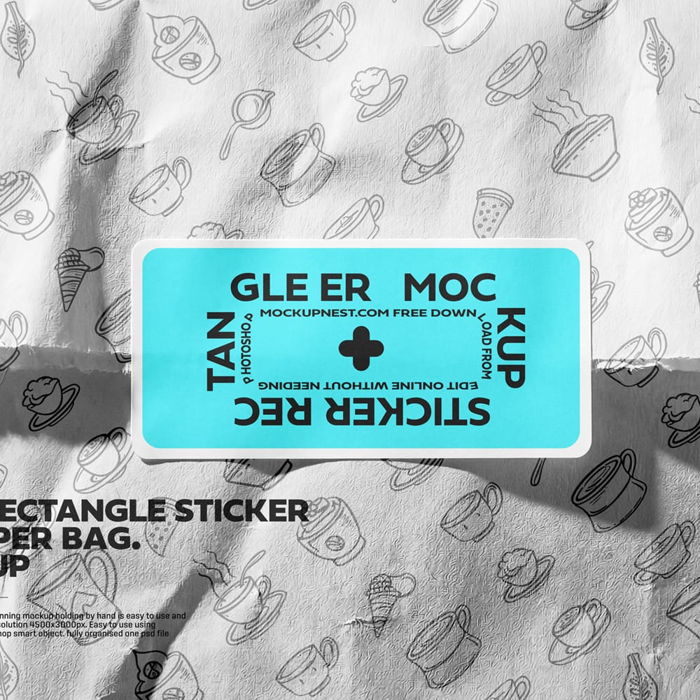 Free Rectangle Sticker On Paper Bag Mockup PSD
