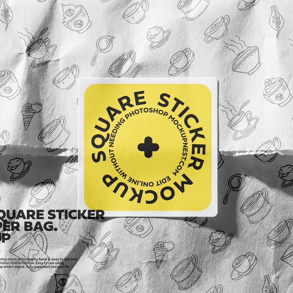 Free Square Sticker On Paper Bag Mockup PSD