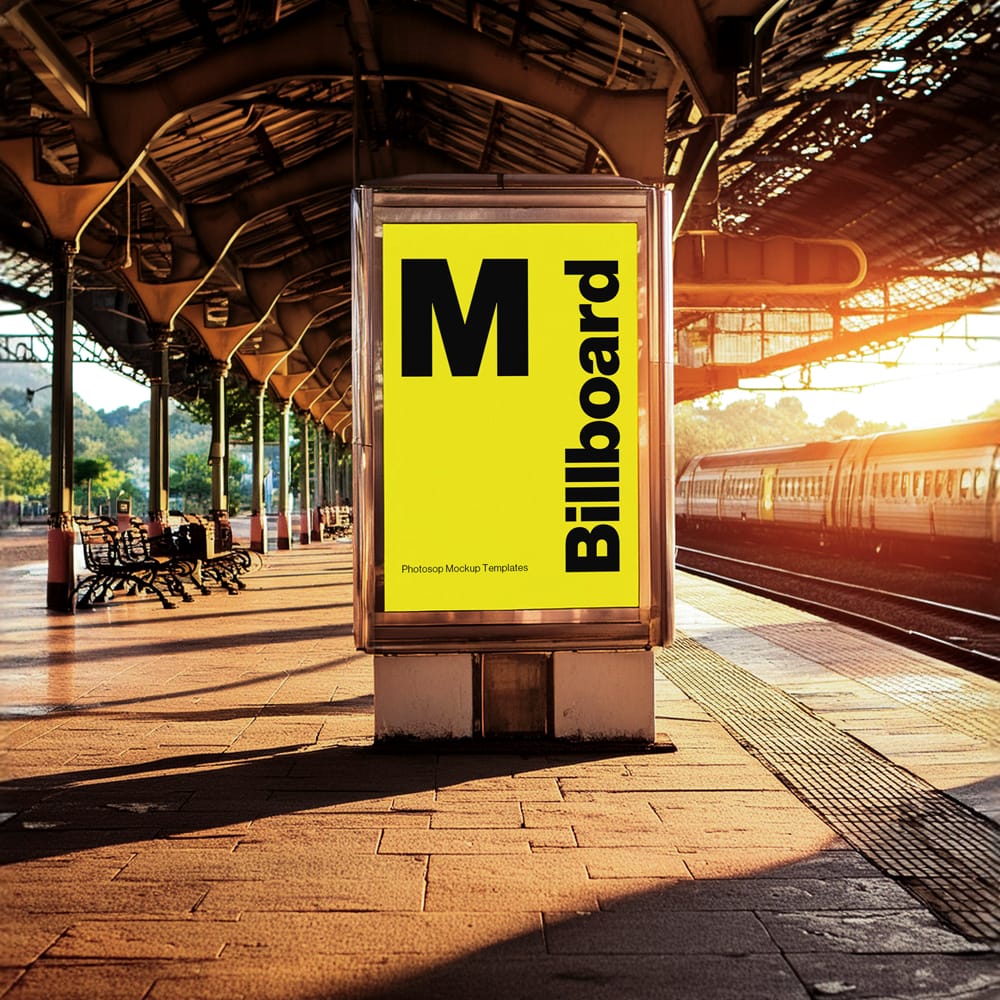 Free Stand Billboard Mockup on Station PSD