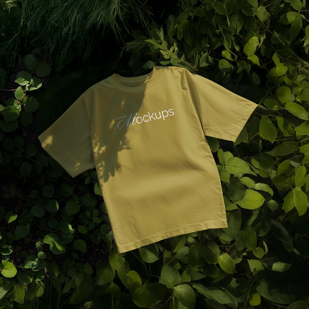 Free T-shirt Mockup on the Bushes PSD