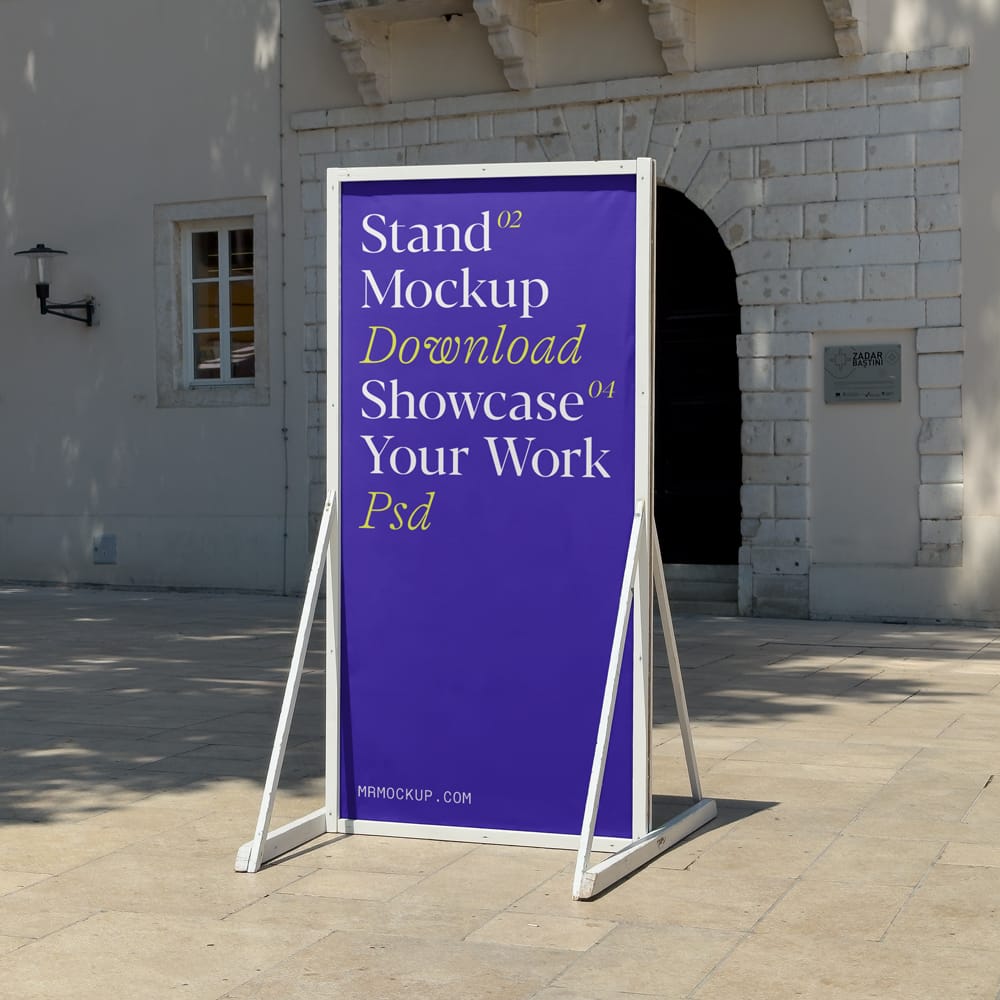 Free Tall Stand with Construction Mockup PSD