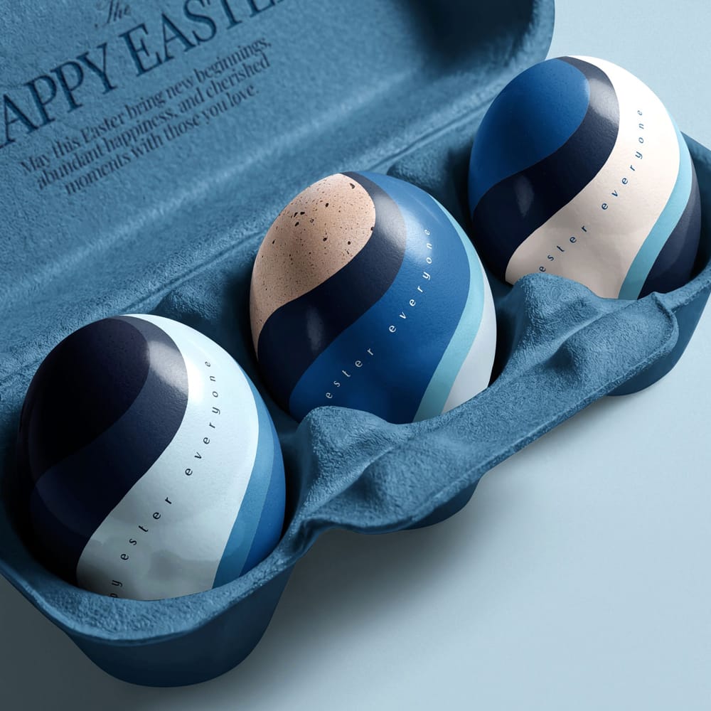 Free Three Easter Eggs in Carton Packaging Mockup PSD