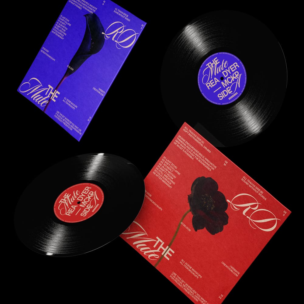 Free Vinyl Record And Cover Mockups Floating In The Air Front View PSD