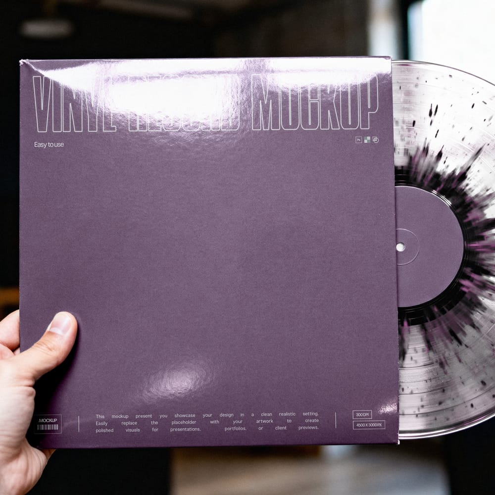 Free Vinyl Record Mockup with Partially Exposed Disc PSD