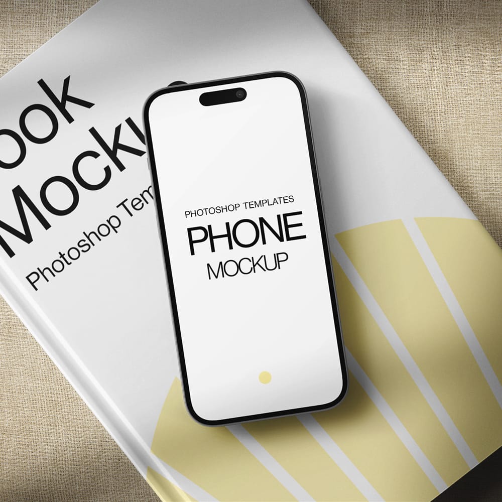 Free White Book and Mobile Phone Mockup PSD